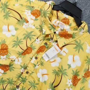 Gymboree Shirt Mens 2XL‎ Yellow Hawaiian Aloha Pineapple Floral Button Front